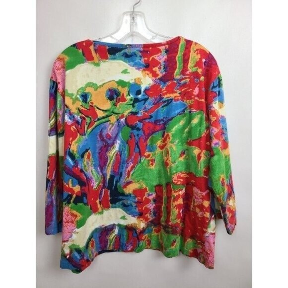 Keren Hart Womens Wearable Art Top Large Colorful Abstract Rhinestone 3/4 Sleeve - Picture 7 of 8
